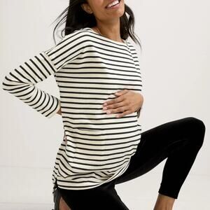 Hatch The Bateau Top Size 1 (Womens Small) Maternity White Navy Striped Pocket